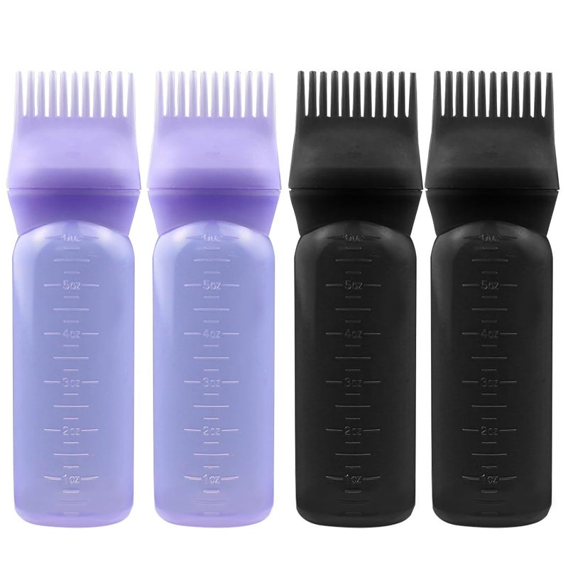 ELANE 4 Pack Hair Oiler Comb Bottle,Root Comb Applicator Bottle for Hair Oil Scalp Hair Oiling Applicator(2Black+2Purple) - Image 1
